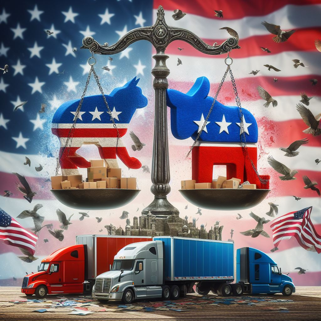 American Flag and moving trucks and a balance