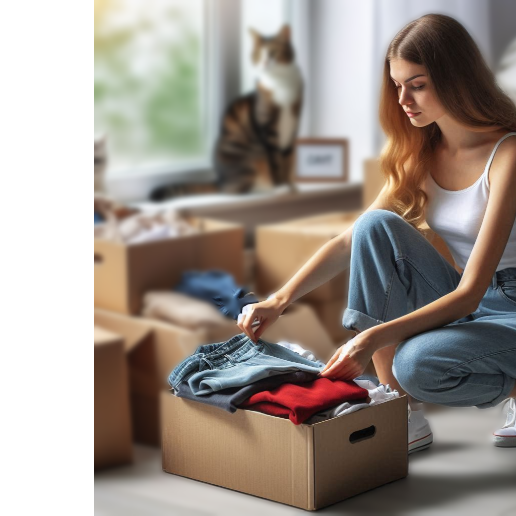 a woman packing her clothes into boxes