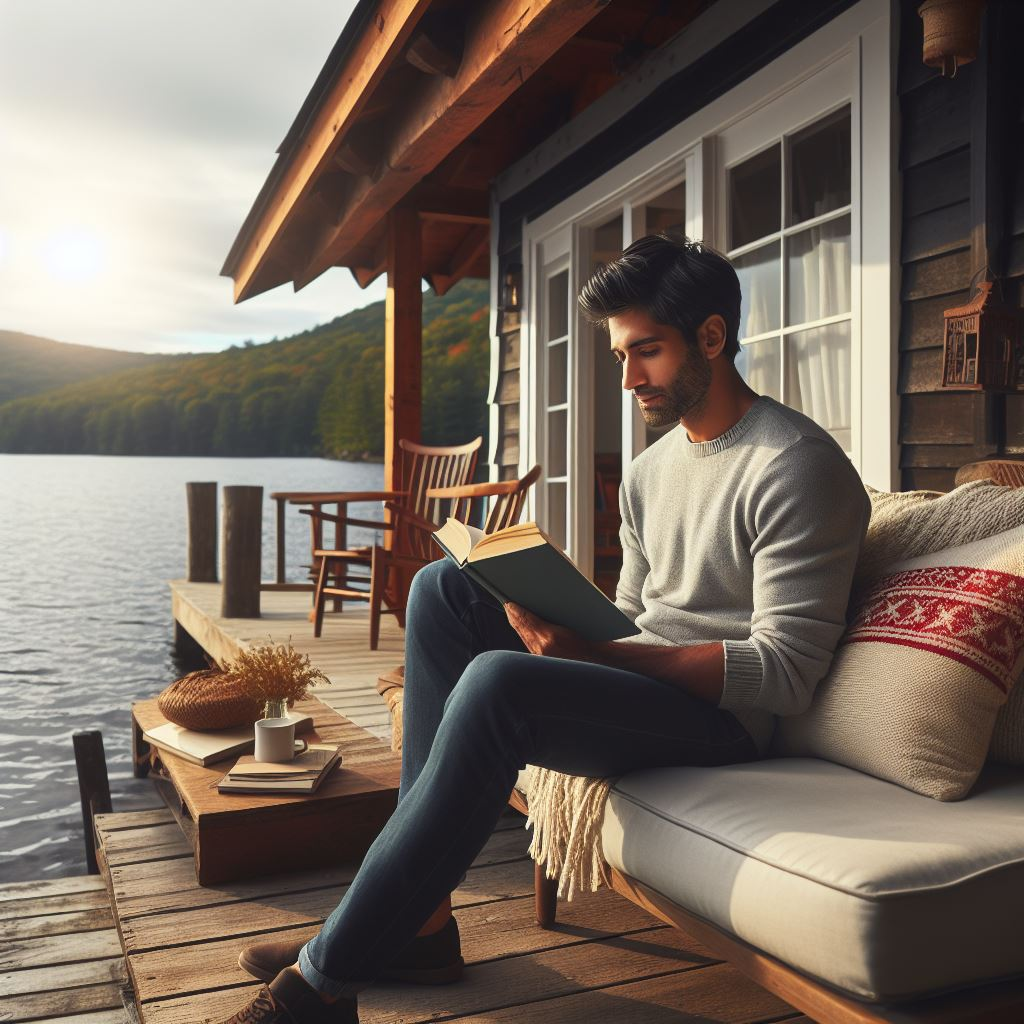 an image of a person sitting on bantam lake in CT resting and relaxing on his dock